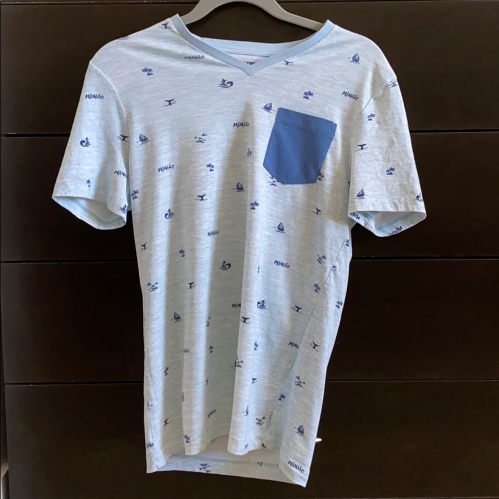 Mens Express Small Light Blue V-Neck T-Shirt